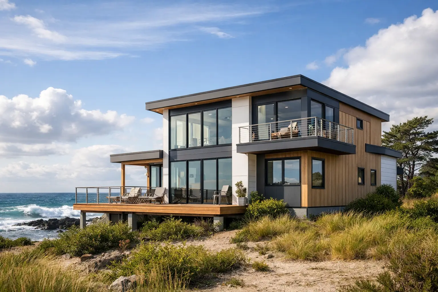 Coastal prefab homes pair galvanized steel framing, insulated walls, and fiber-cement cladding to help buyers plan durable, comfortable coastal living.